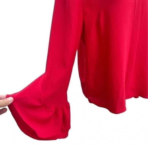 Who What Wear red tunic top with bell sleeves. Size Medium. - Picture 2 of 9